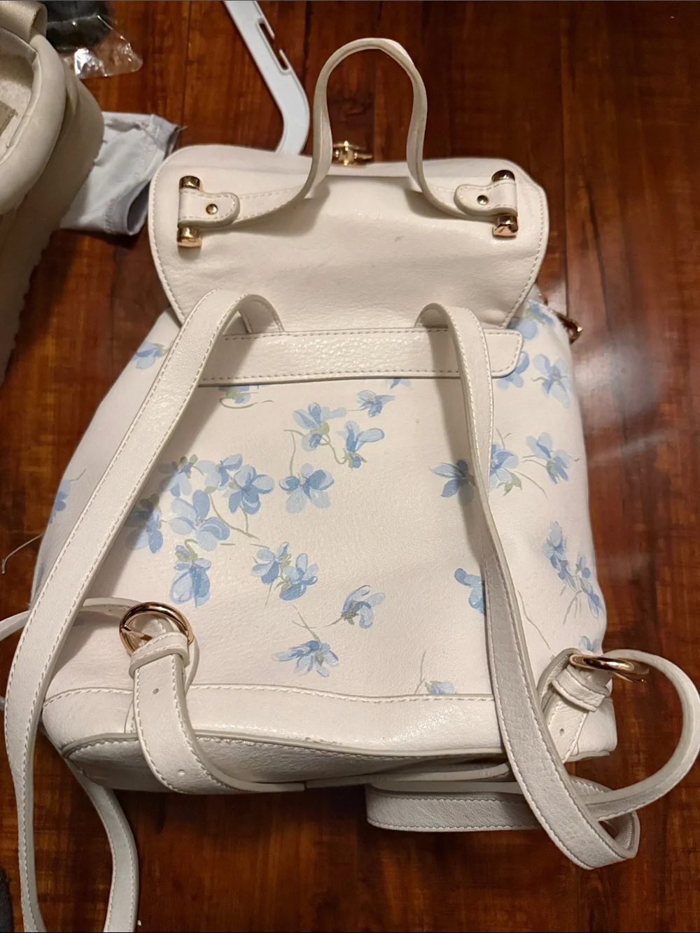 LC Lauren Conrad White Backpack with Light Blue Floral Print